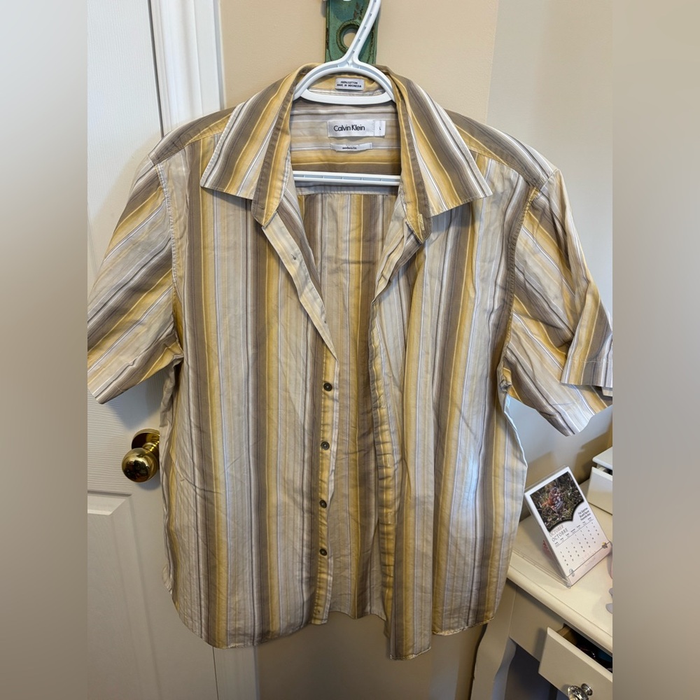 Calvin Klein Men's Casual Striped Shirt - Yellow and Beige